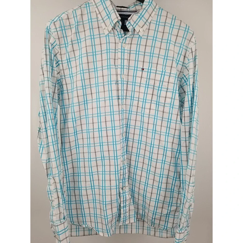 Tommy Hilfiger Long Sleeve Button Up Custom Fit Plaid Shirt 15.5-16 Medium‎ - Picture 2 of 6